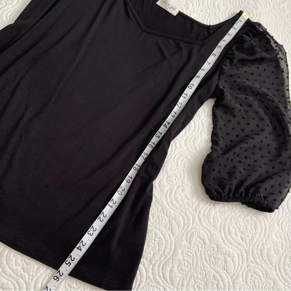 Kim & Cami Top Sweetheart Neckline Sheer 3/4 Length Puff Sleeves Size Large - Picture 8 of 15